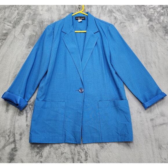 Vintage Sag Harbor Jacket Women 12 Blue Single Button Crop Cuffed Sleeves Blazer - Picture 1 of 10